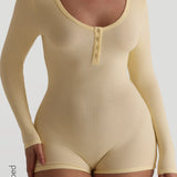 Button Up Micro-Ribbed Romper - Banana