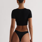 Mist Short Sleeve Crop Top - Black