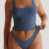 Square Neck Micro-Ribbed Tank Top - Breeze