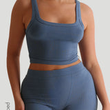 Square Neck Micro-Ribbed Tank Top - Breeze