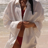 The Oversized Linen Button-Down Top - White