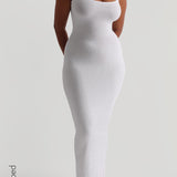 Schlupf-Maxikleid mit Mikrorippenmuster - Weiß