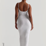 Schlupf-Maxikleid mit Mikrorippenmuster - Weiß