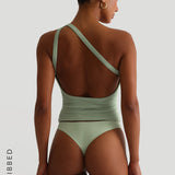 Form-Ribbed One-Shoulder Open-Back Top - Mint