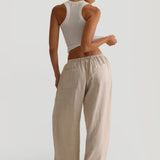 Heritage Linen Wide-Leg Pants - Sand