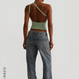 Form-Ribbed One-Shoulder Open-Back Top - Mint