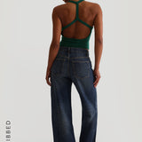 Form-Ribbed Split-Back Tank Top - Cucumber