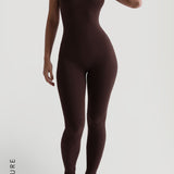 Jumpsuit mit U-Ausschnitt und Streifen - Kakao