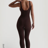 Jumpsuit mit U-Ausschnitt und Streifen - Kakao