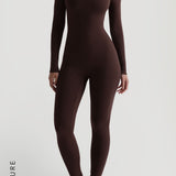 U-Shape Long Sleeve Jumpsuit - Chocolate