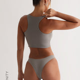 Racer Back Athleisure Crop Top - Gray