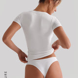 T-shirt à manches courtes en forme de V - Blanc