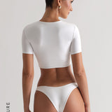 Mist Short Sleeve Crop Top - White