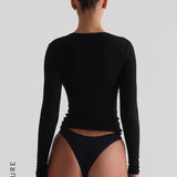 Zip-Up Long Sleeve T-Shirt - Black