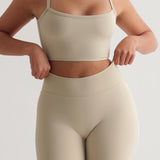 Open Back Athleisure Crop Top - Beige