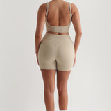Open Back Athleisure Crop Top - Beige