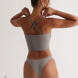 Thin Strap Athleisure Crop Top - Gray