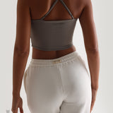 Thin Strap Athleisure Crop Top - Gray