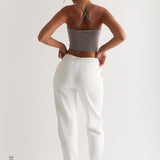 Thin Strap Athleisure Crop Top - Gray