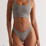 Racer Back Athleisure Crop Top - Gray