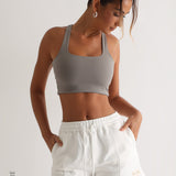 Racer Back Athleisure Crop Top - Gray