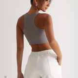 Racer Back Athleisure Crop Top - Gray