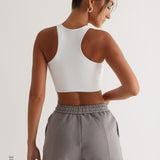 Racer Back Athleisure Crop Top - Pure White