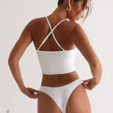Athleisure-Crop-Top mit dünnen Trägern - Reinweiß