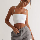 Athleisure-Crop-Top mit dünnen Trägern - Reinweiß