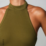Form-Ribbed High Neck Maxi Dress - Olive