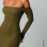 Form Ribbed Off Shoulder Maxi Dress - Olive