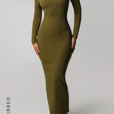 Form Ribbed Off Shoulder Maxi Dress - Olive