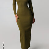 Form Ribbed Off Shoulder Maxi Dress - Olive