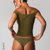 Form-Ribbed Off Shoulder Top - Olive
