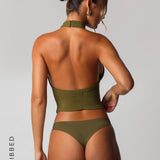 Form-Ribbed High Neck Top - Olive