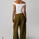 Form-Ribbed Off Shoulder Top - White