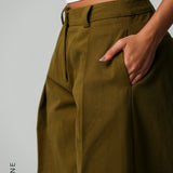 The Meridian Wide-Leg Trousers - Olive Oil
