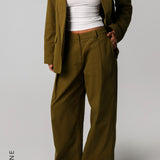 The Meridian Wide-Leg Trousers - Olive Oil
