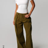 The Meridian Wide-Leg Trousers - Olive Oil