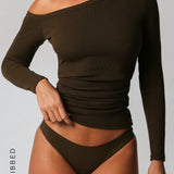 Form-Ribbed Gallerie Long Sleeve Top - Brown Sugar