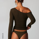 Form-Ribbed Gallerie Long Sleeve Top - Brown Sugar