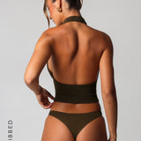Form-Ribbed High Neck Top - Brown Sugar