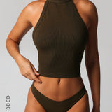 Form-Ribbed High Neck Top - Brown Sugar