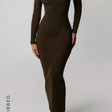 Form Ribbed Off Shoulder Maxi Dress- Brown Sugar