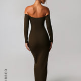 Form Ribbed Off Shoulder Maxi Dress- Brown Sugar