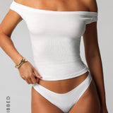 Form-Ribbed Off Shoulder Top - White