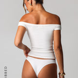 Form-Ribbed Off Shoulder Top - White