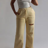 Cut-Out Wide Leg Sweatpants - Soft Yellow
