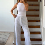 Structured Wide Leg Sweatpants - Light Heather Gray
