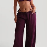 Heritage Linen Wide-Leg Pants - Grape